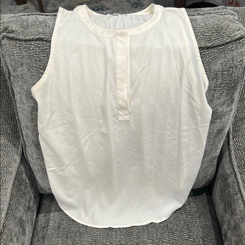 LOFT White Mandarin Collar Blouse Sleeveless